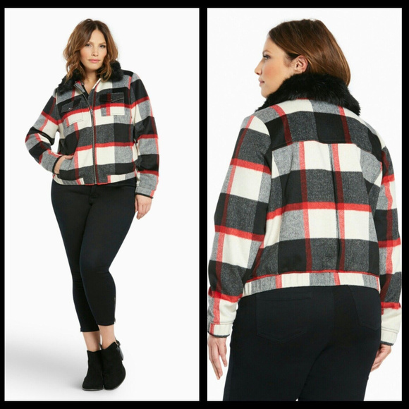 torrid Jackets & Blazers - Torrid Plaid Bomber Jacket Coat Faux Fur